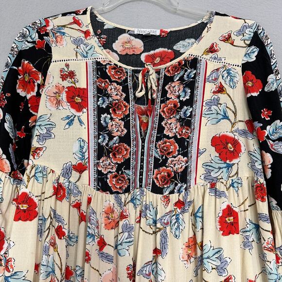 Patrons Of Peace Mini Floral Dress Size S Bohemian Artsy Ruffle Peasant Western - Picture 2 of 11
